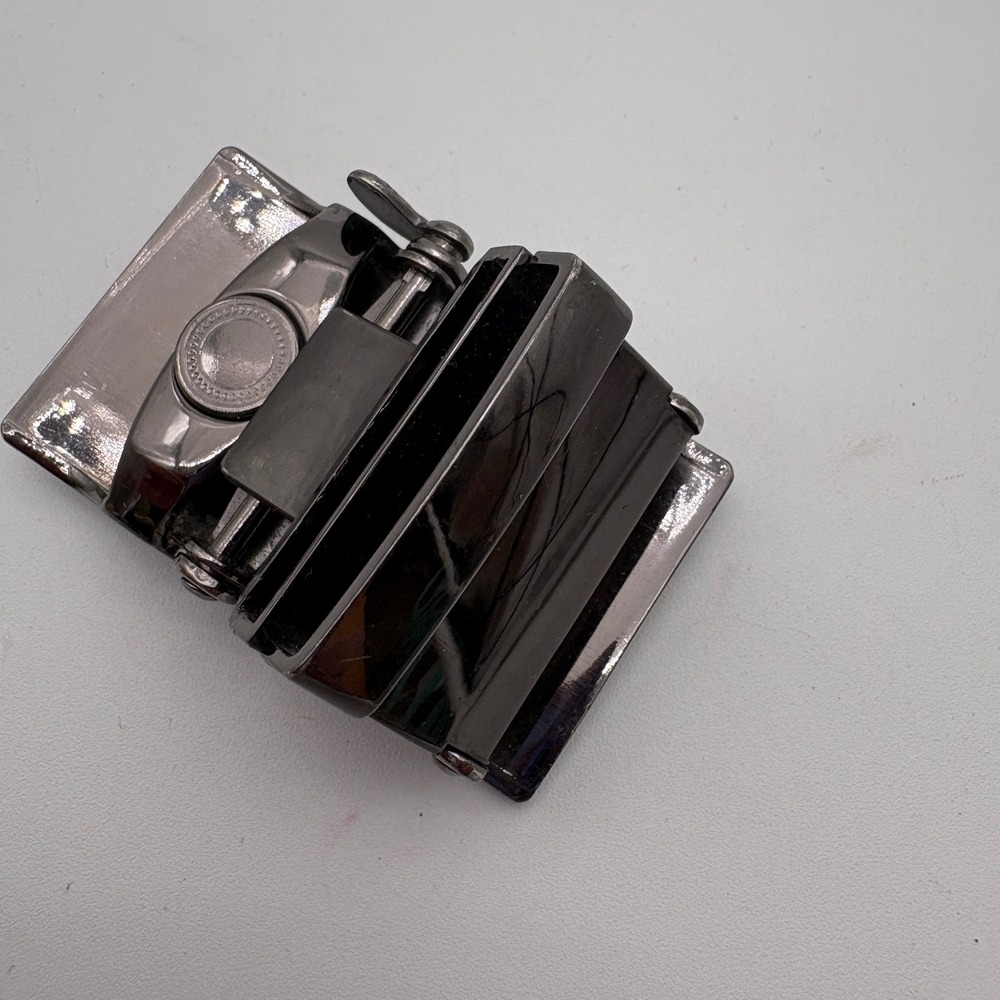 Gunmetal Grey Automatic Ratchet Belt Buckle Geometric Textured Sliding Buckle - Picture 4 of 9